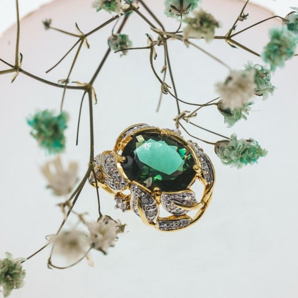 925 Sterling Silver Gold Plated Emerald & CZ Pendant